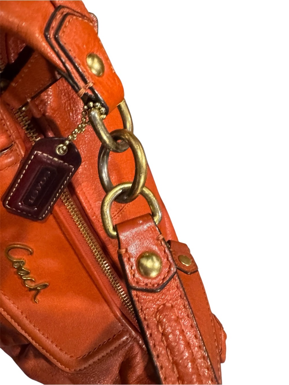 Coach Orange Leather Shoulder Bag with Burgundy Tag; Like new. - Picture 5 of 13